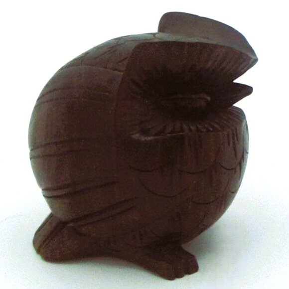 Vtg Hand-Carved Wooden Owl Dark Brown Figurine Deco Mini 2" - Picture 5 of 5